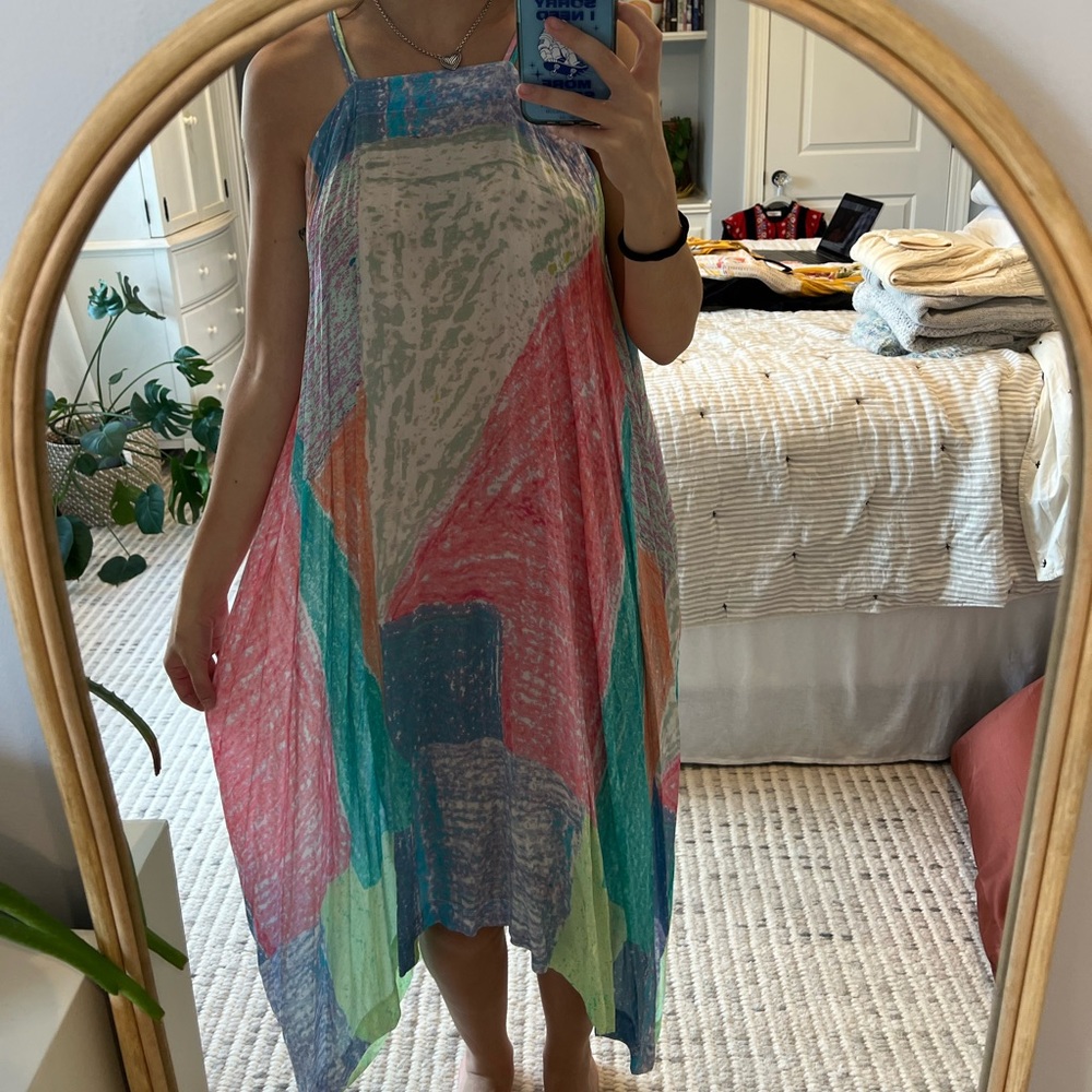 Anthropologie Abstract Watercolor Long Dress